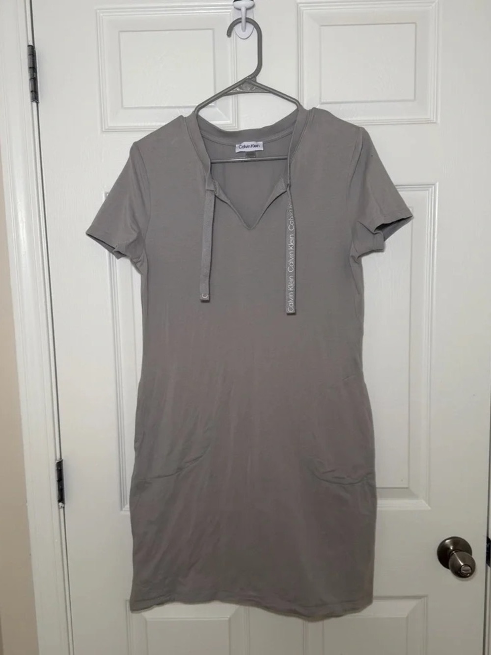 Calvin Klein Light Gray V-Neck Swim Cover-Up Dress